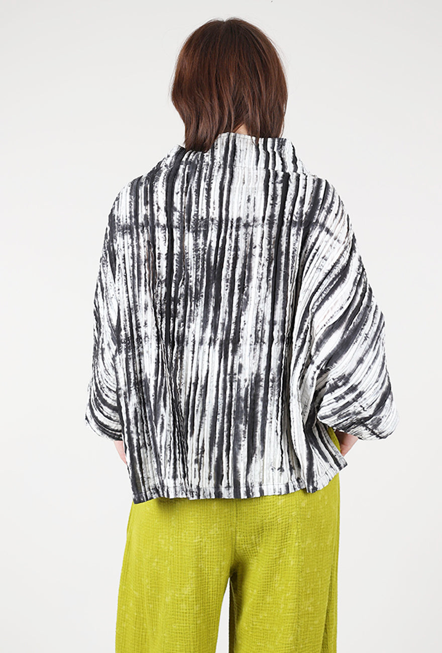 Mieko Mintz Tie Dye Ripple Tuck Funnel Neck White/Black 