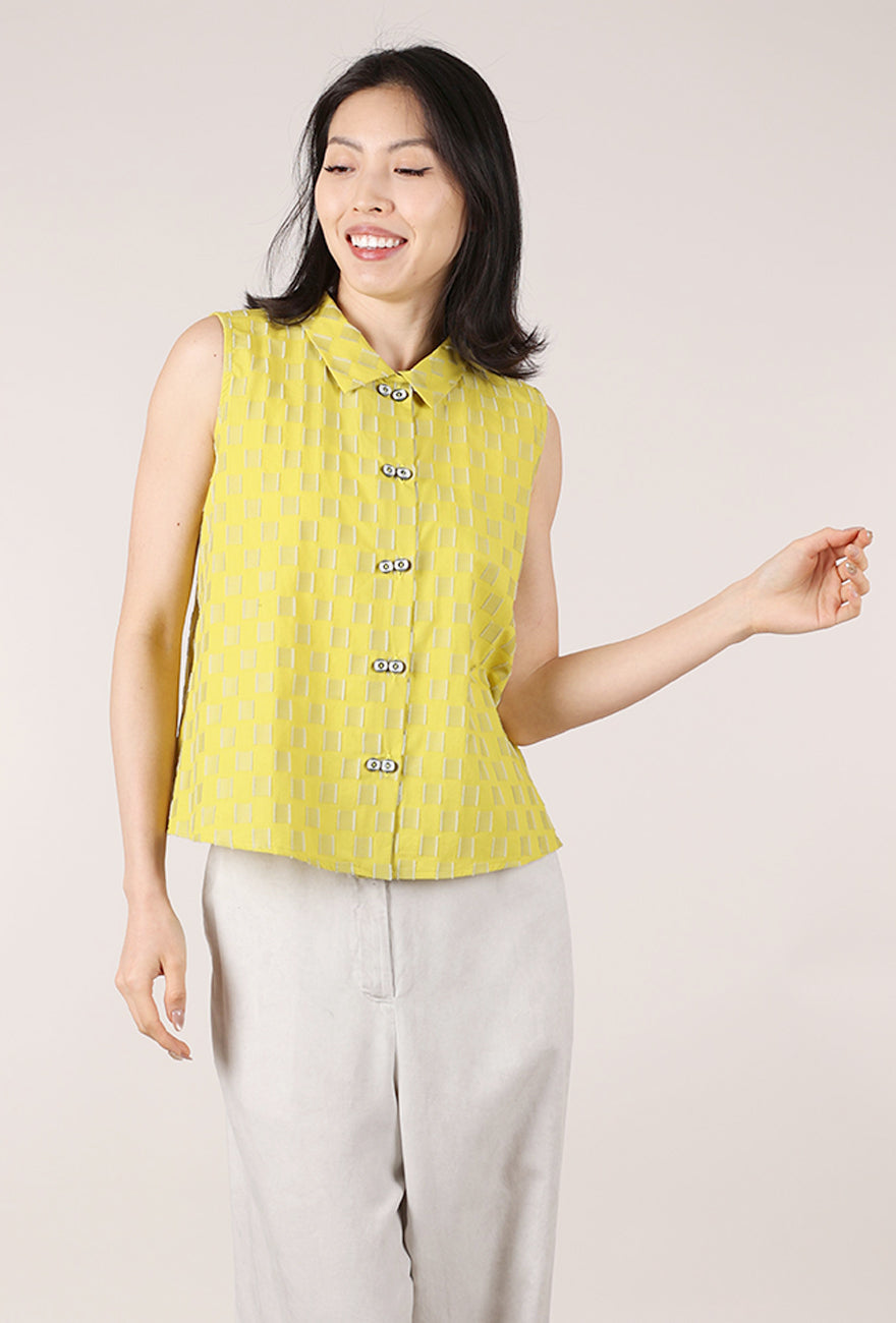 Niche Chess Cotton S/L Twinbutton Top, Yellow 