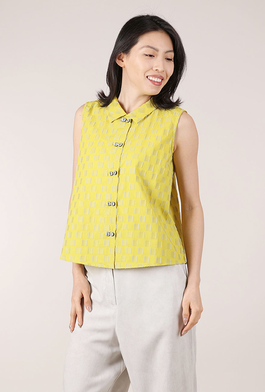 Niche Chess Cotton S/L Twinbutton Top, Yellow 