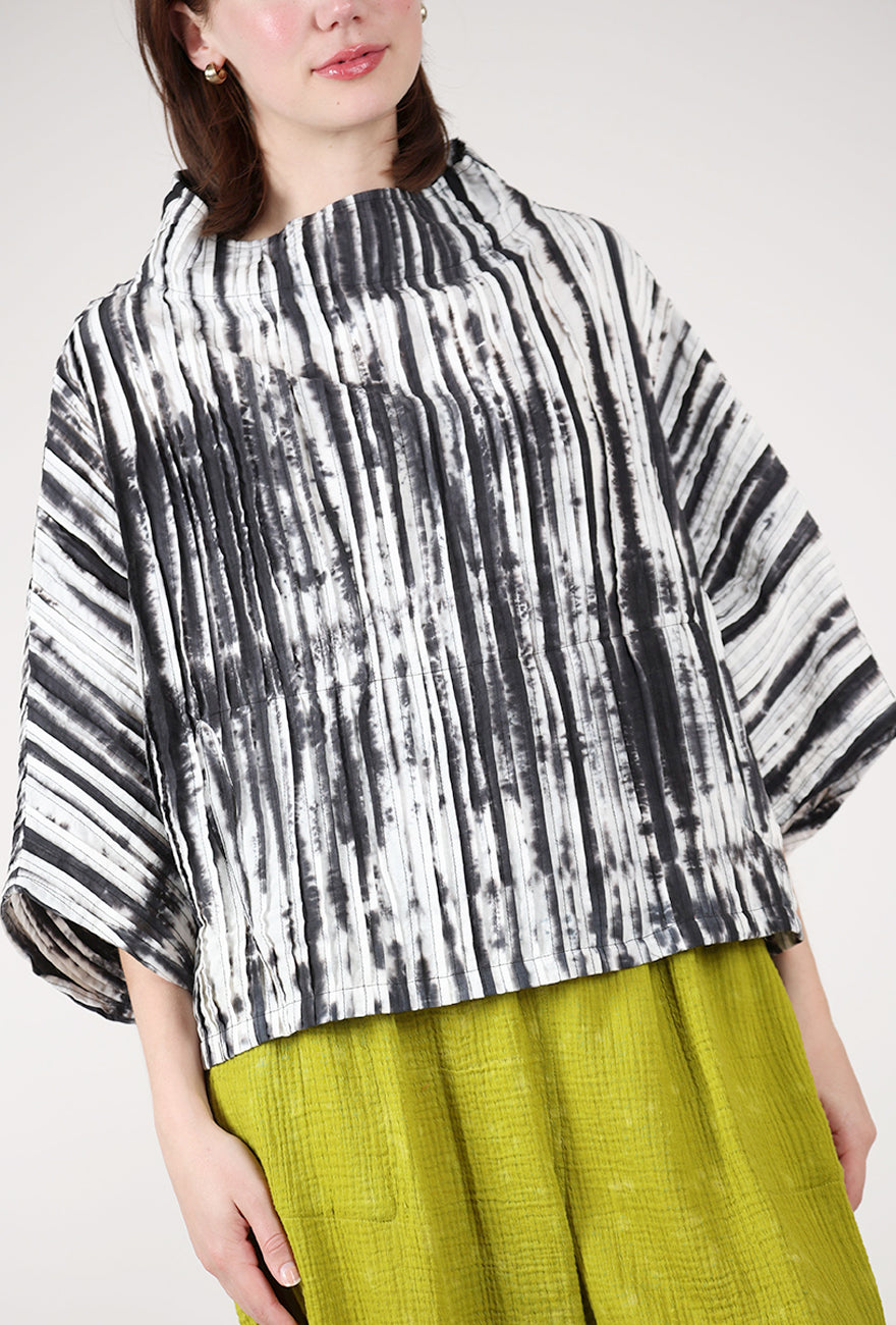 Mieko Mintz Tie Dye Ripple Tuck Funnel Neck White/Black 