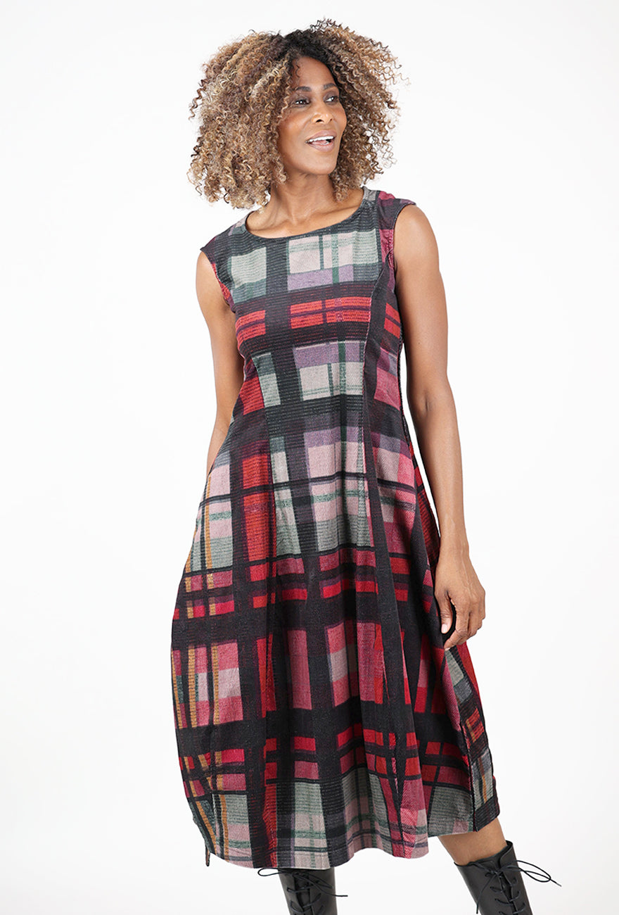 Velveteen Plaid Lantern Dress, Check Multi