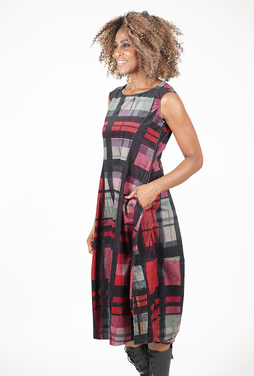Velveteen Plaid Lantern Dress, Check Multi