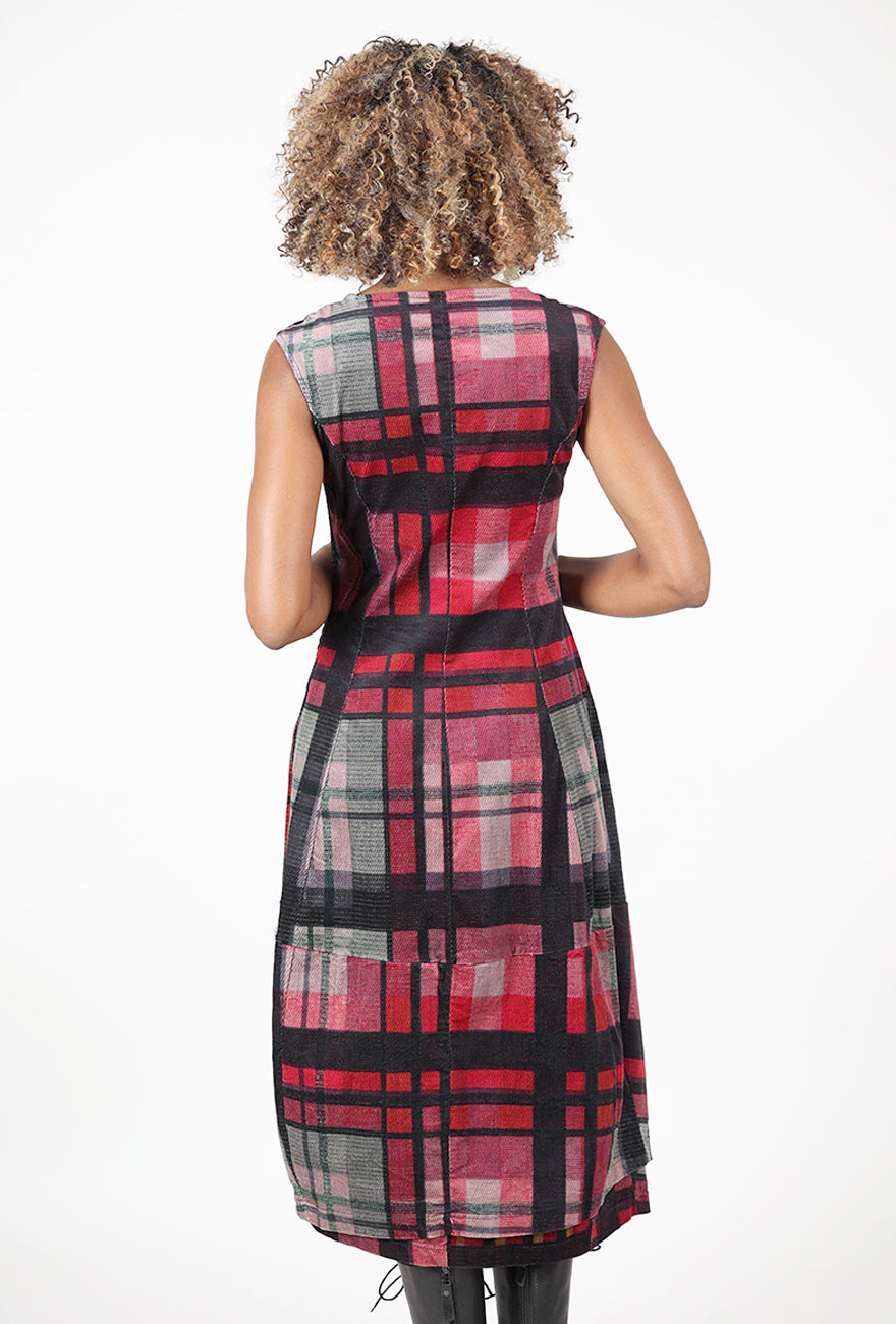 Velveteen Plaid Lantern Dress, Check Multi