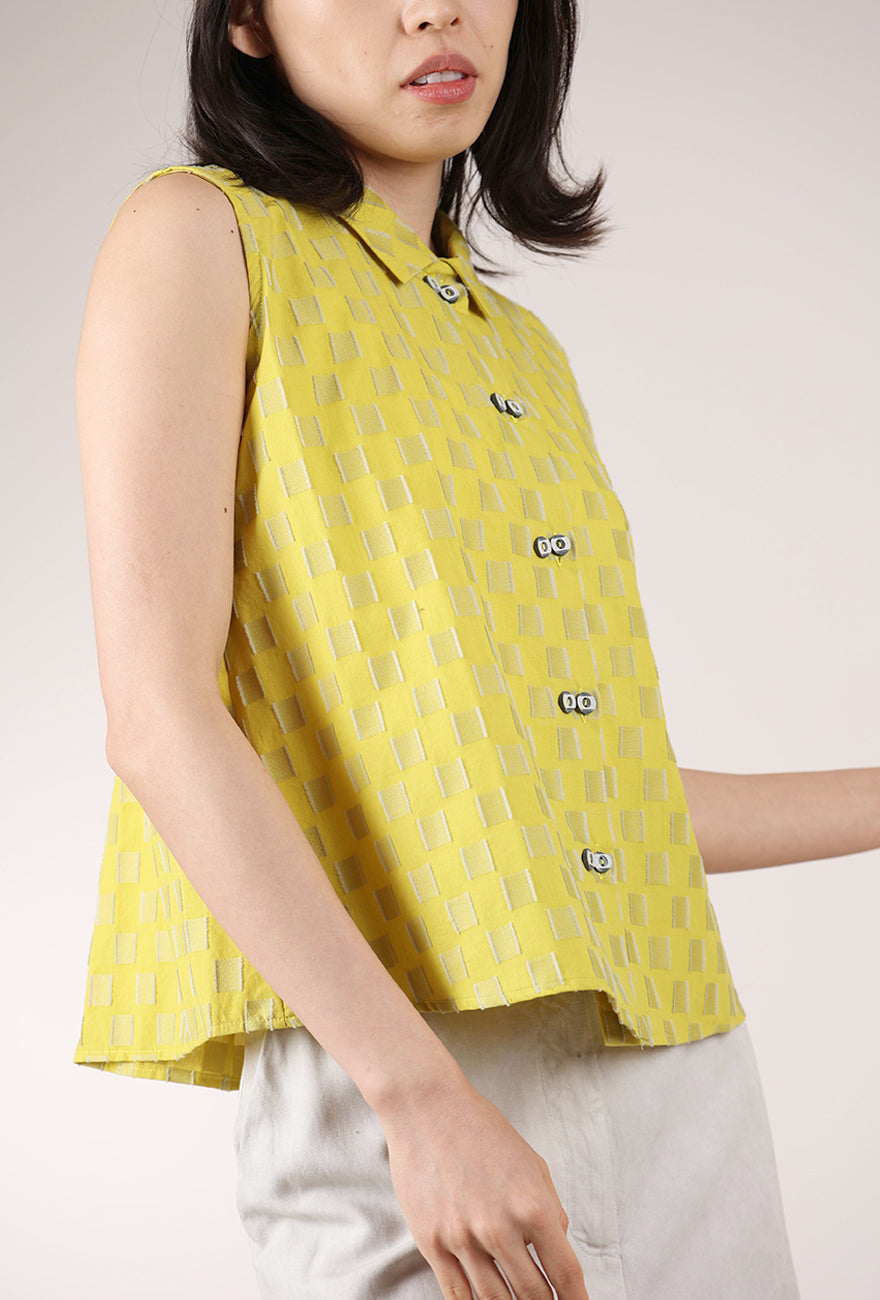 Niche Chess Cotton S/L Twinbutton Top, Yellow 