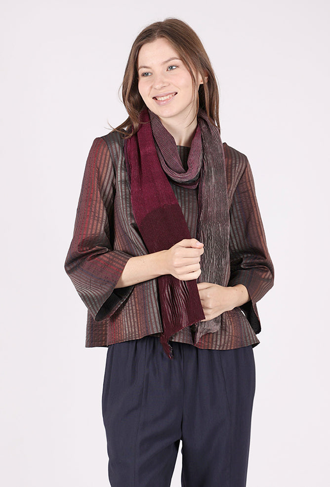 Neeru Kumar Ridge Crinkle Wool Scarf, Plum/Charcoal 