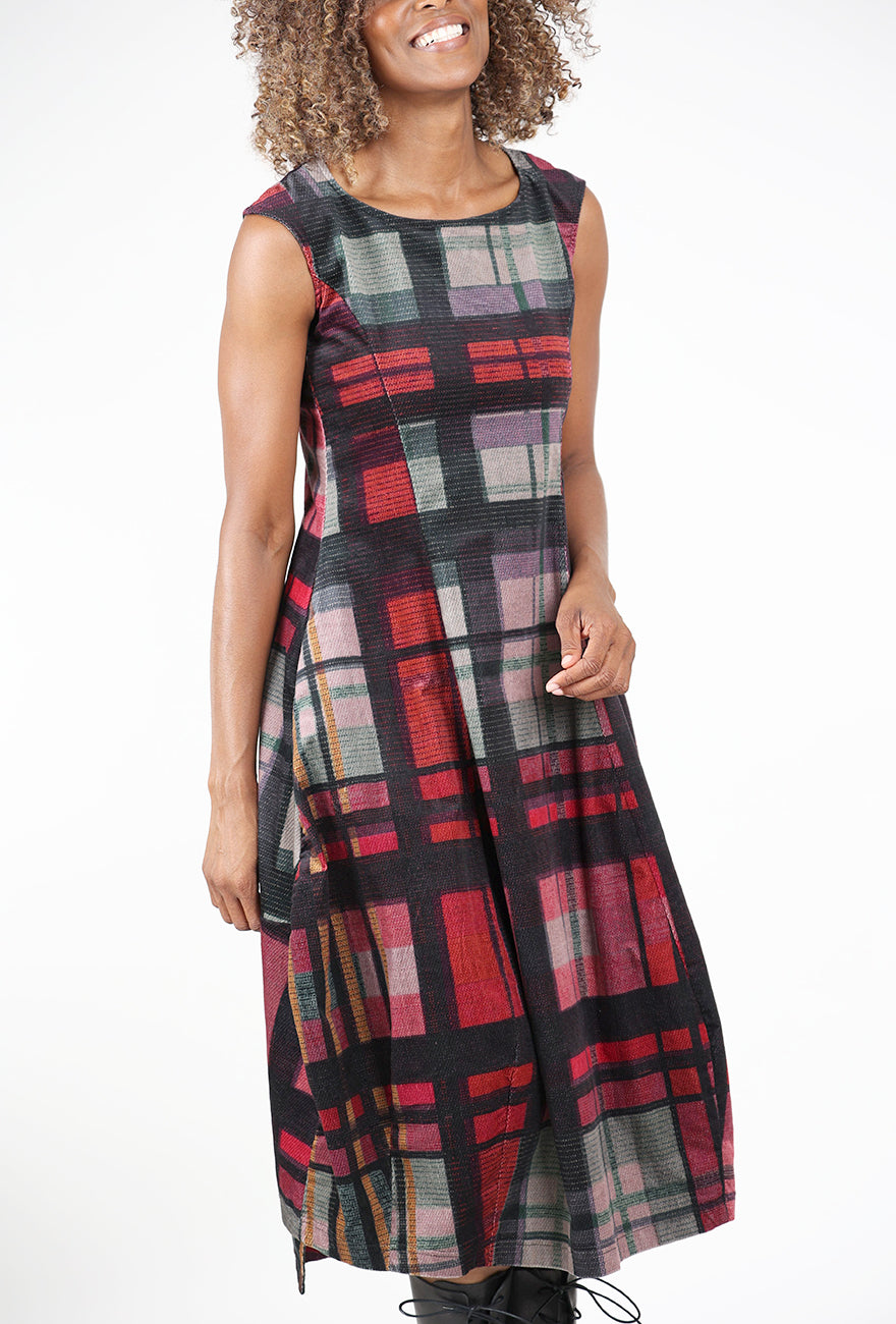 Velveteen Plaid Lantern Dress, Check Multi