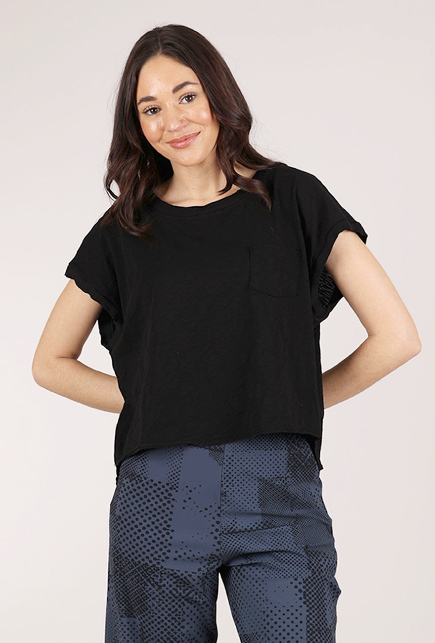 Mododoc Short Dolman Step Hem Tee, Black 