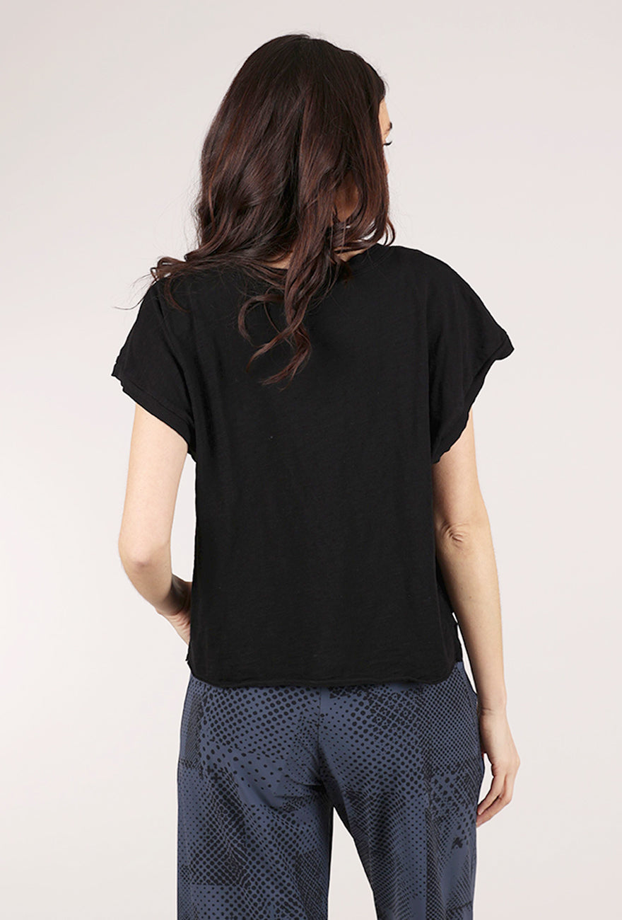 Mododoc Short Dolman Step Hem Tee, Black 
