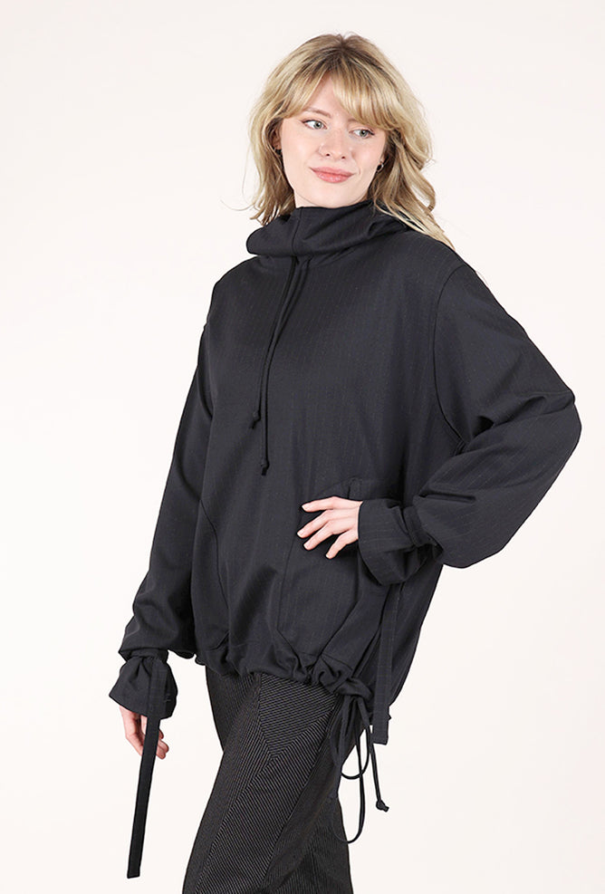 Hannes Roether Banker's Day Off Hoodie, Black Pinstripe 