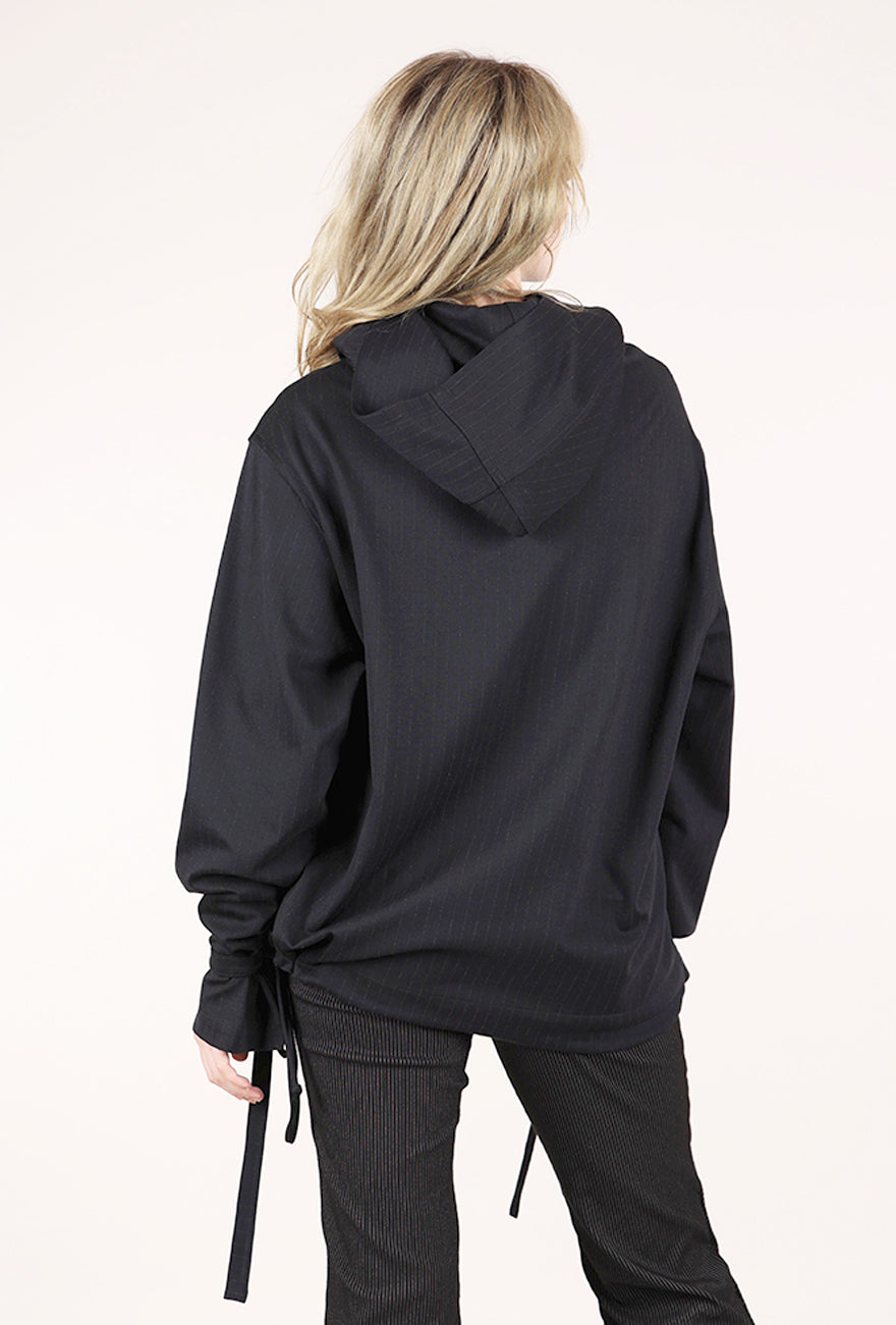 Hannes Roether Banker's Day Off Hoodie, Black Pinstripe 