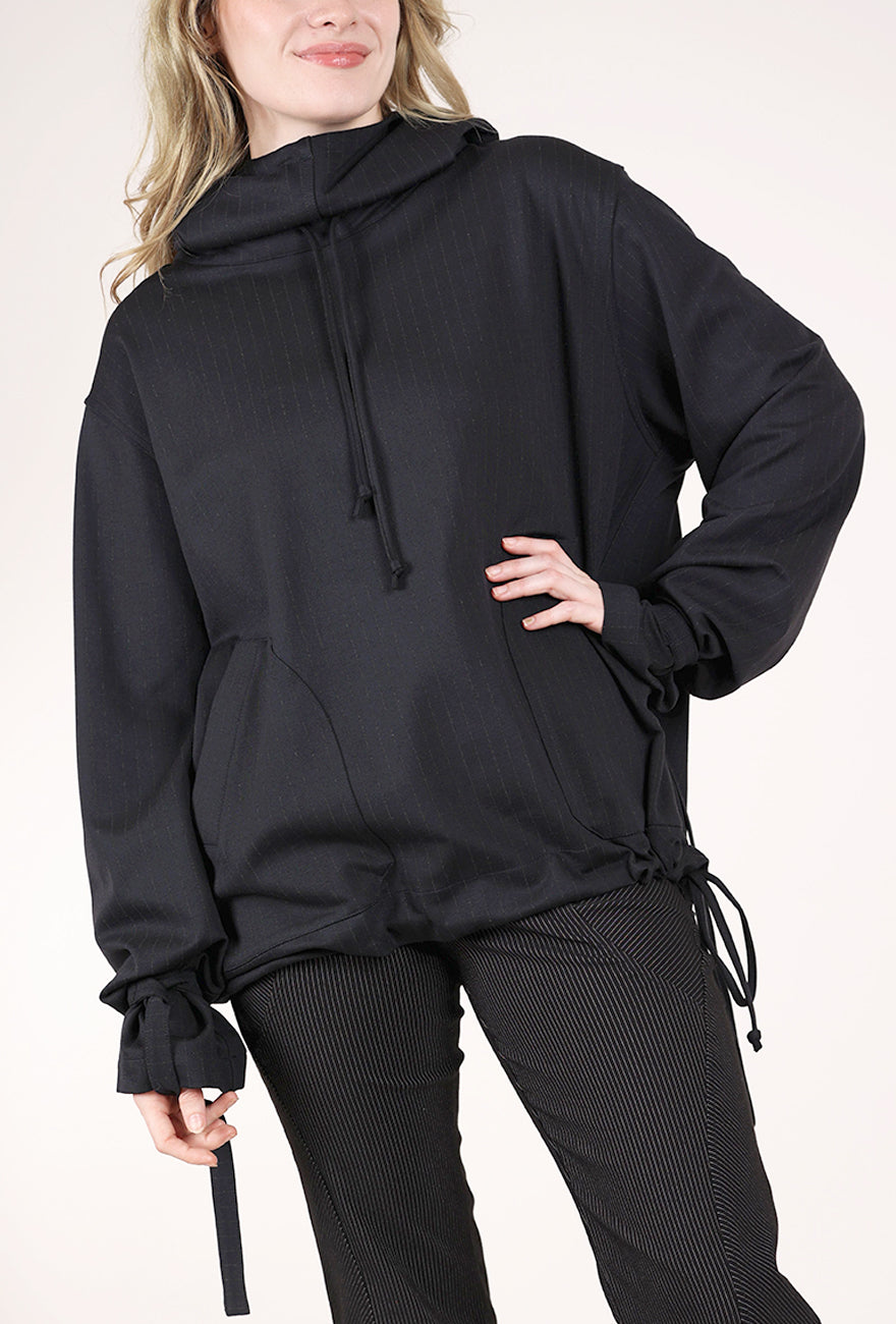 Hannes Roether Banker's Day Off Hoodie, Black Pinstripe 