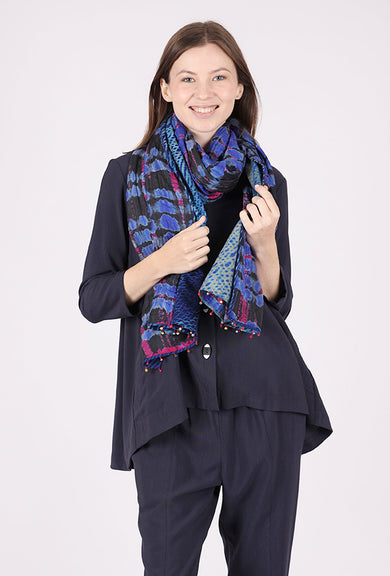 Neeru Kumar Wavy Double-Sided Wool-Silk Scarf, Blue/Pink 