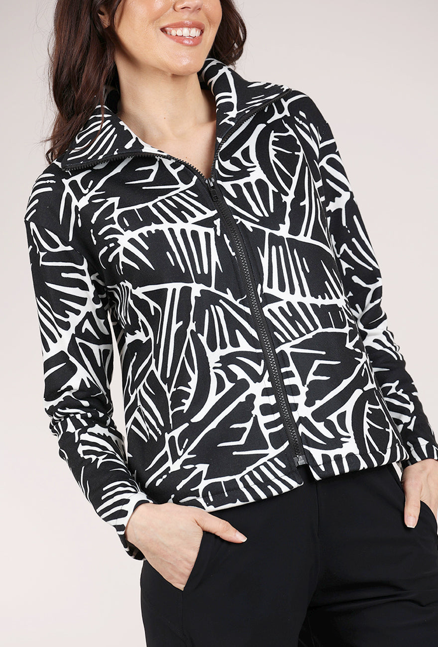 Trisha Tyler Terry Zip Front Cardie, Black/White 