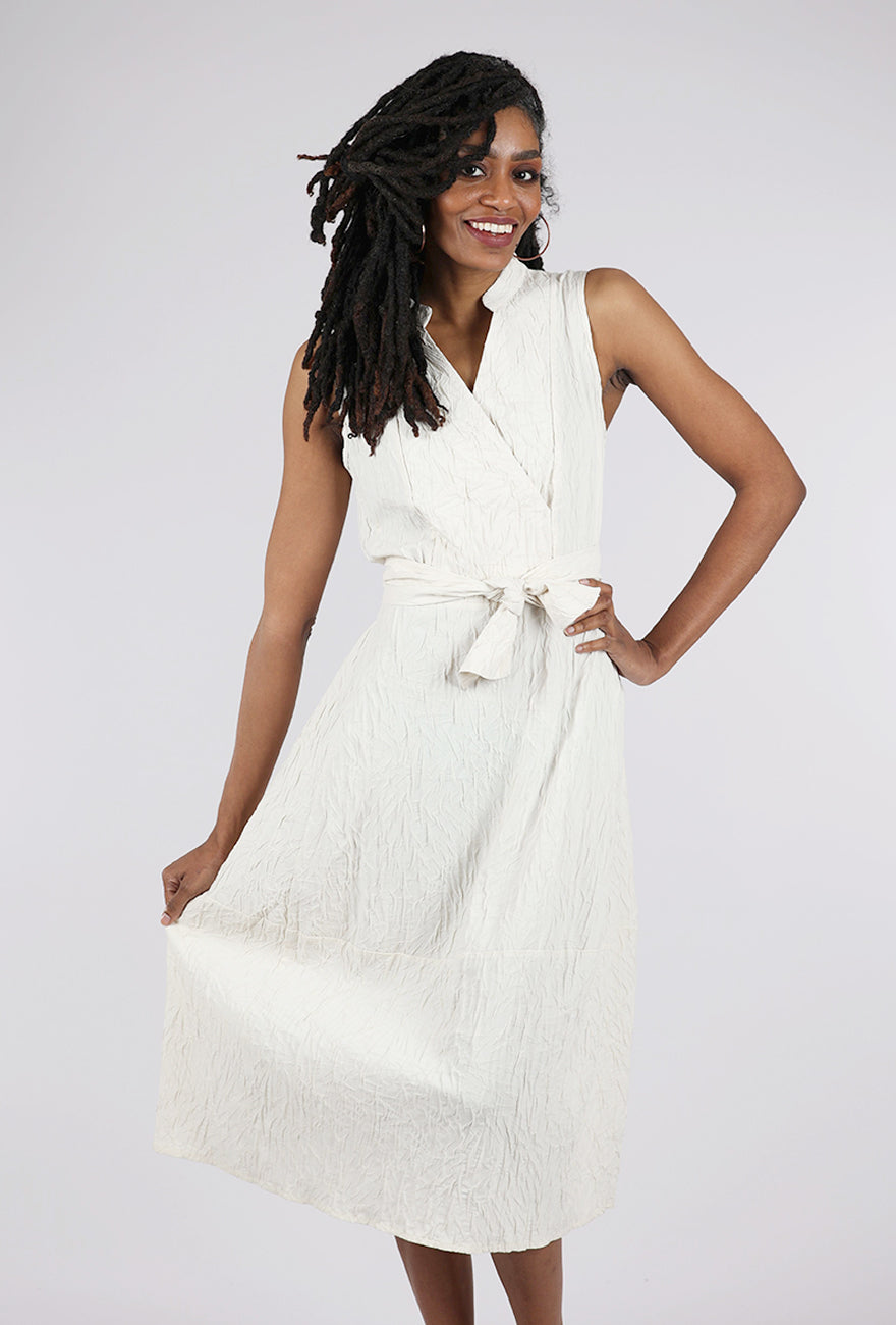 Luukaa Crinkle Wrap Dress, Cream 