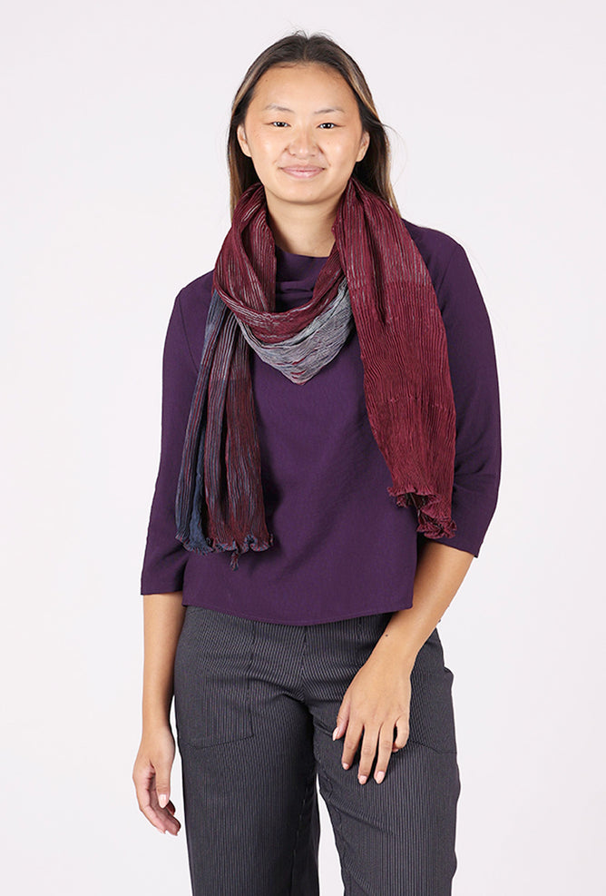 Neeru Kumar Ridge Crinkle Silk Scarf, Burgundy/Navy 