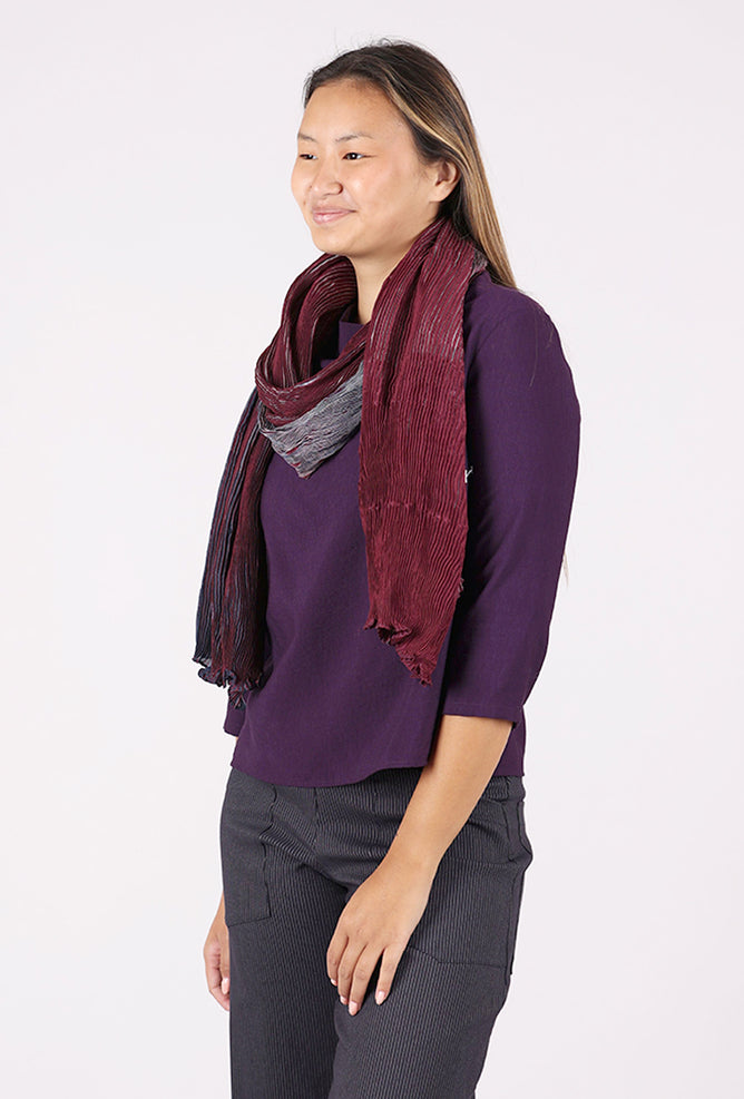 Neeru Kumar Ridge Crinkle Silk Scarf, Burgundy/Navy 