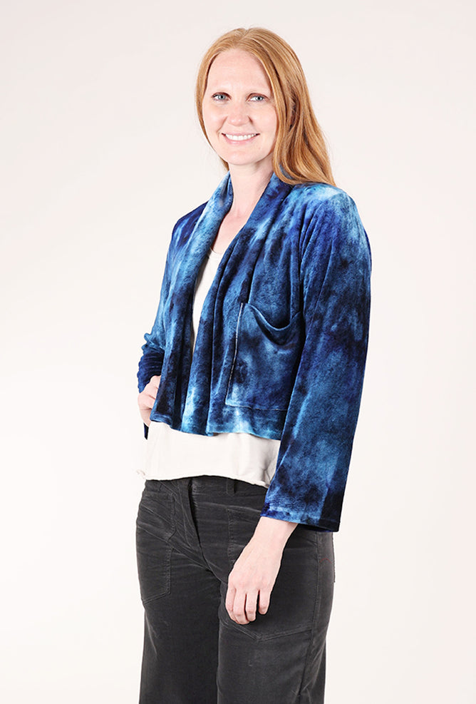 Heyne Bogut Hand-Dyed Velvet Crop Cardie, Blues 