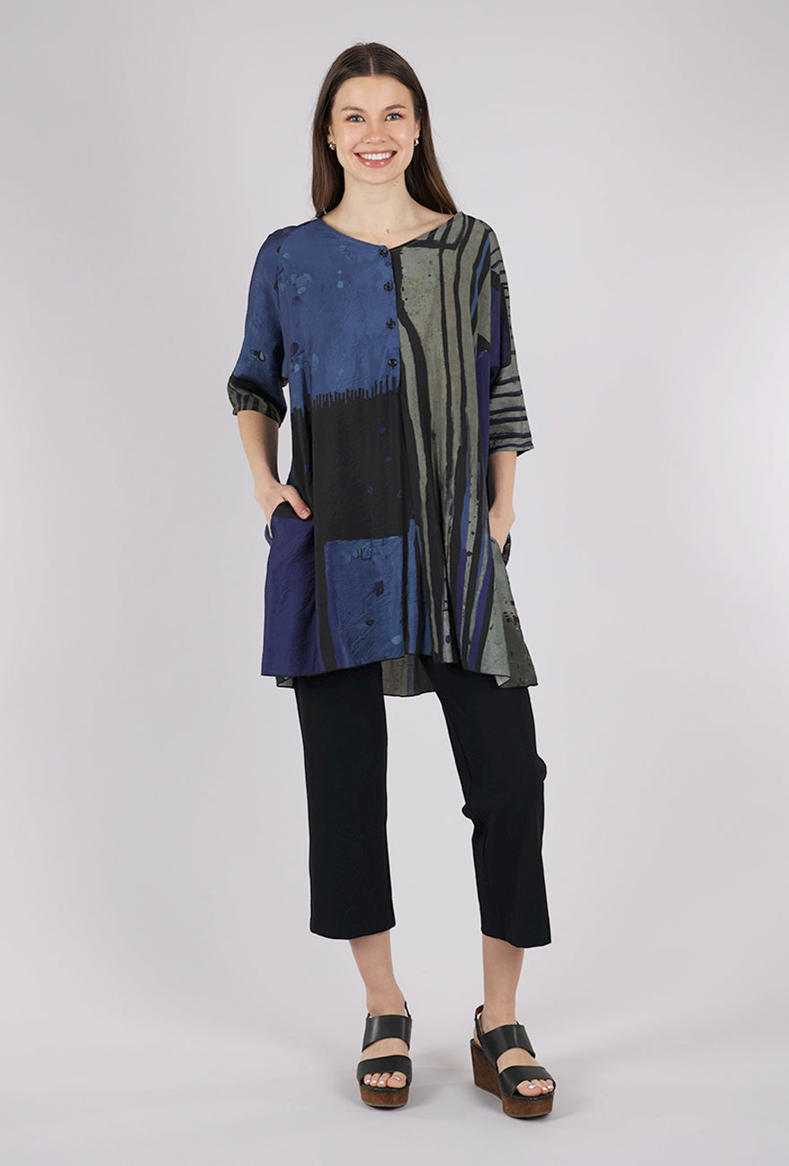 3 Potato Print V-Neck Easy Tunic, Blueberry 