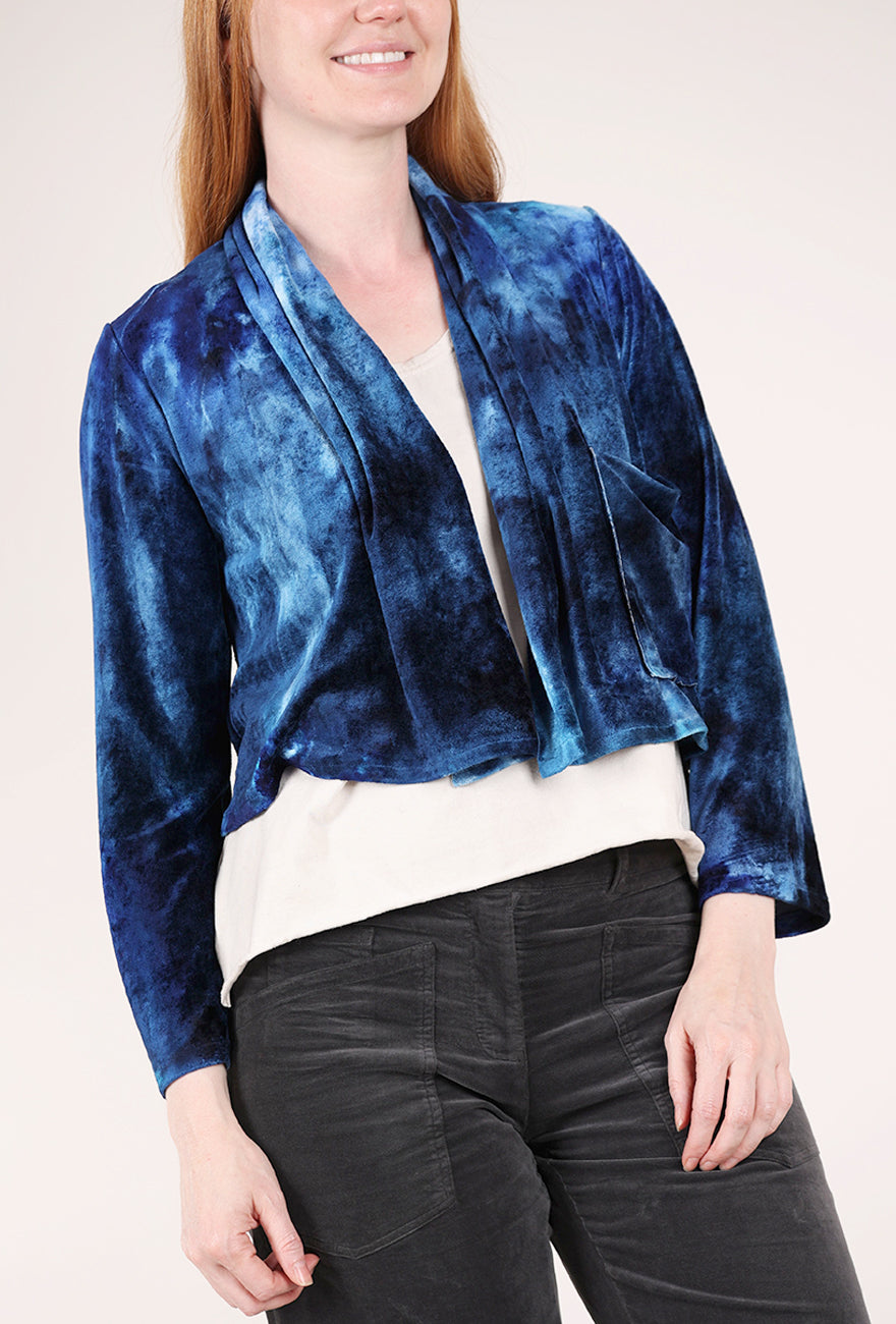 Heyne Bogut Hand-Dyed Velvet Crop Cardie, Blues 
