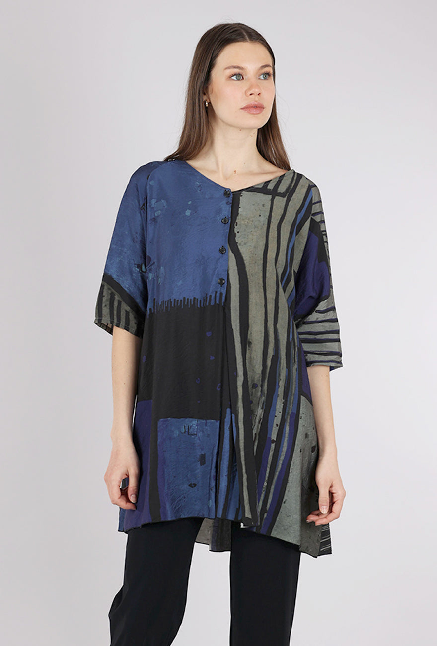 3 Potato Print V-Neck Easy Tunic, Blueberry 