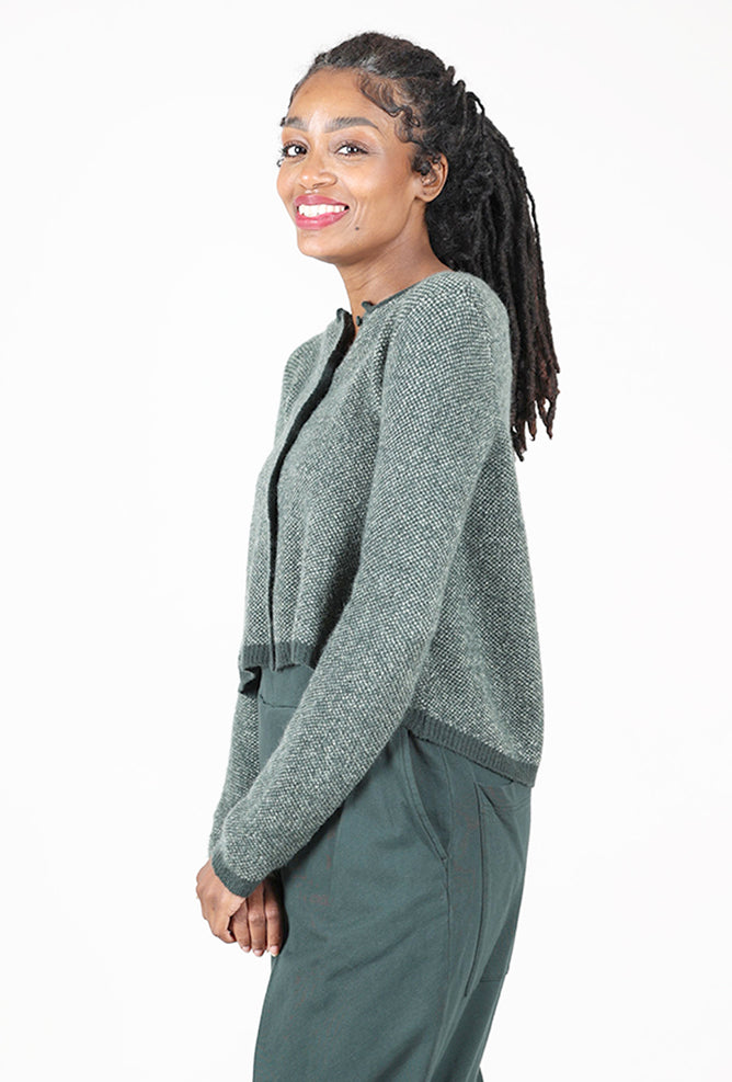 Pointillism Jacquard Cardie, Forest/Park Angle 2