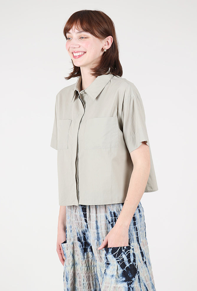 Grade & Gather Emily Cropped Blouse, Concrete 
