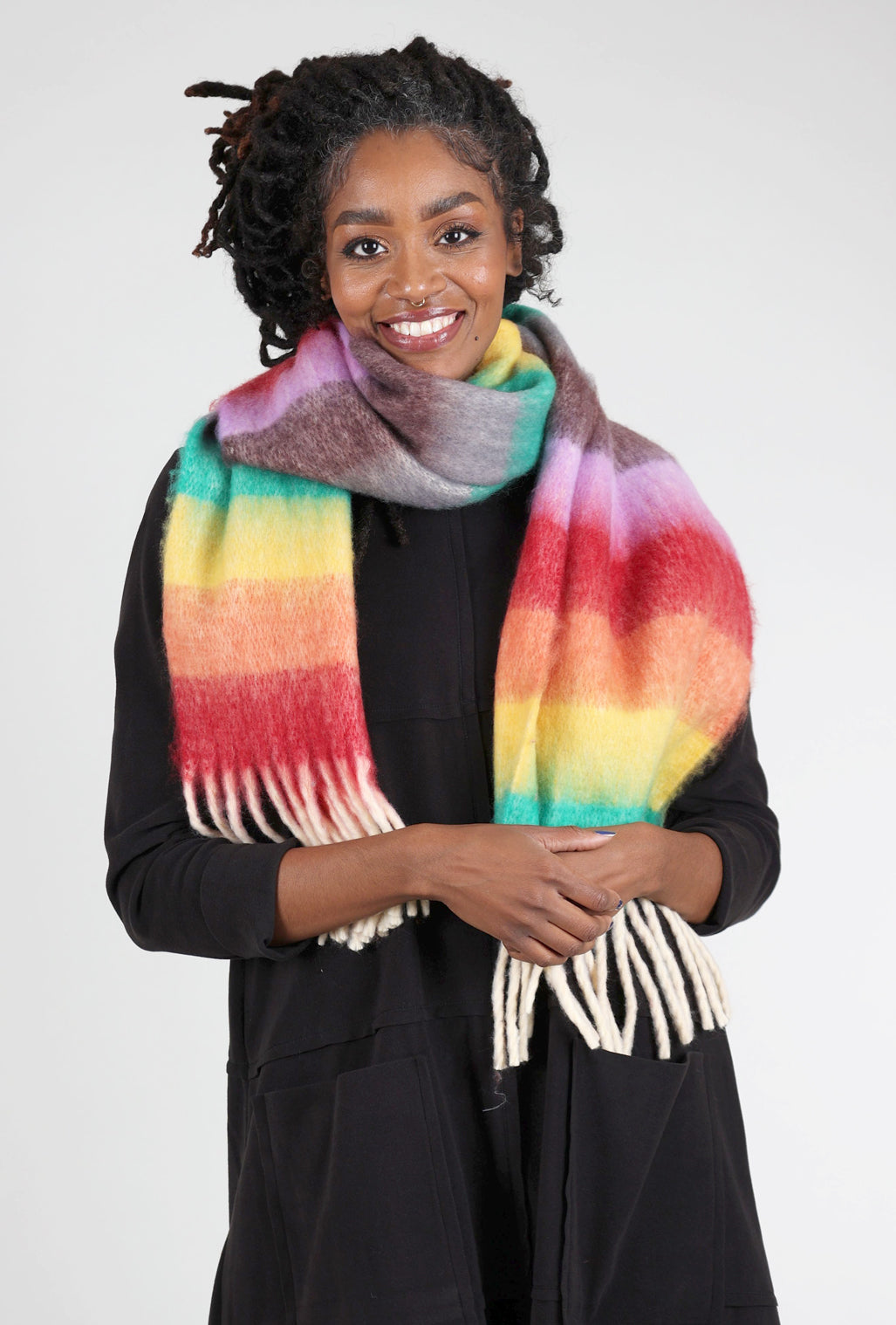 Knit Bon Bons Brushed Colorblock Scarf, Rainbow 