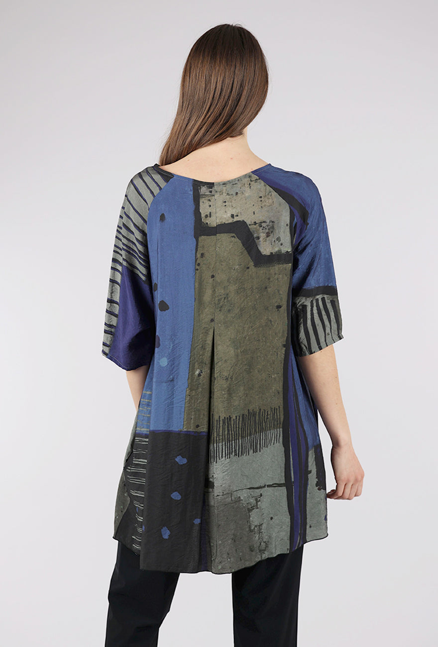 3 Potato Print V-Neck Easy Tunic, Blueberry 