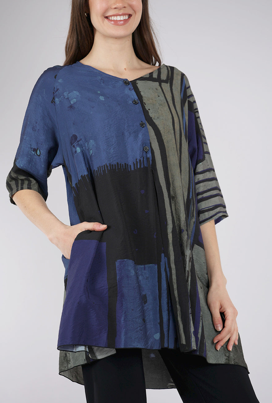 3 Potato Print V-Neck Easy Tunic, Blueberry 