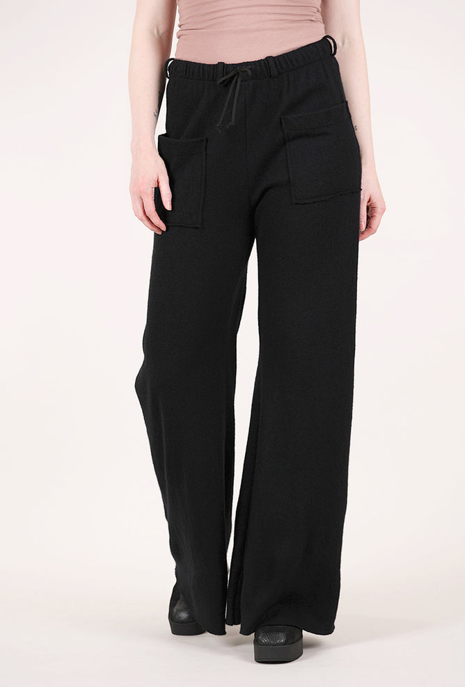 Hannes Roether Wool Drawstring Trouser, Black 
