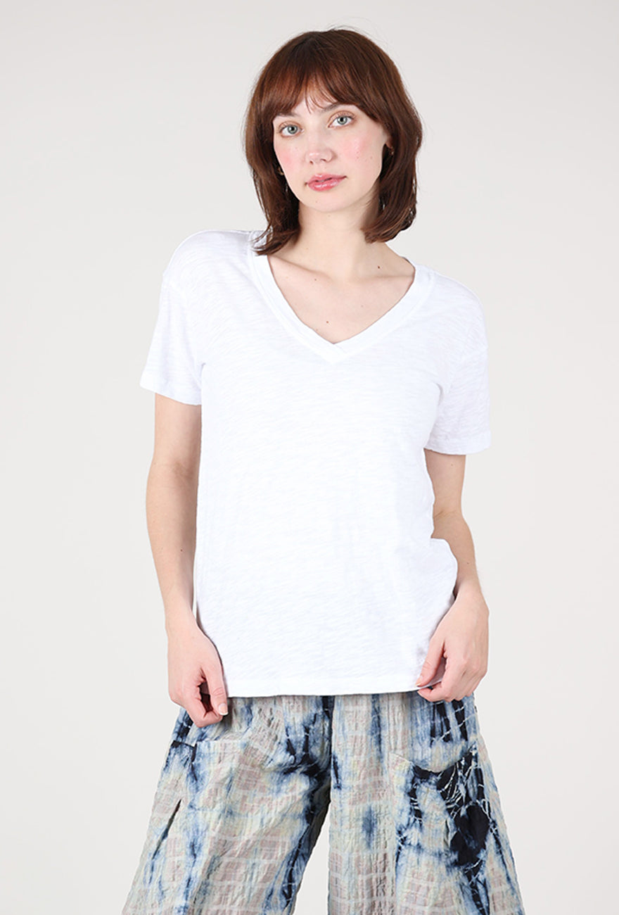 Mododoc S/S Boxy V-Neck Tee, White Halo 