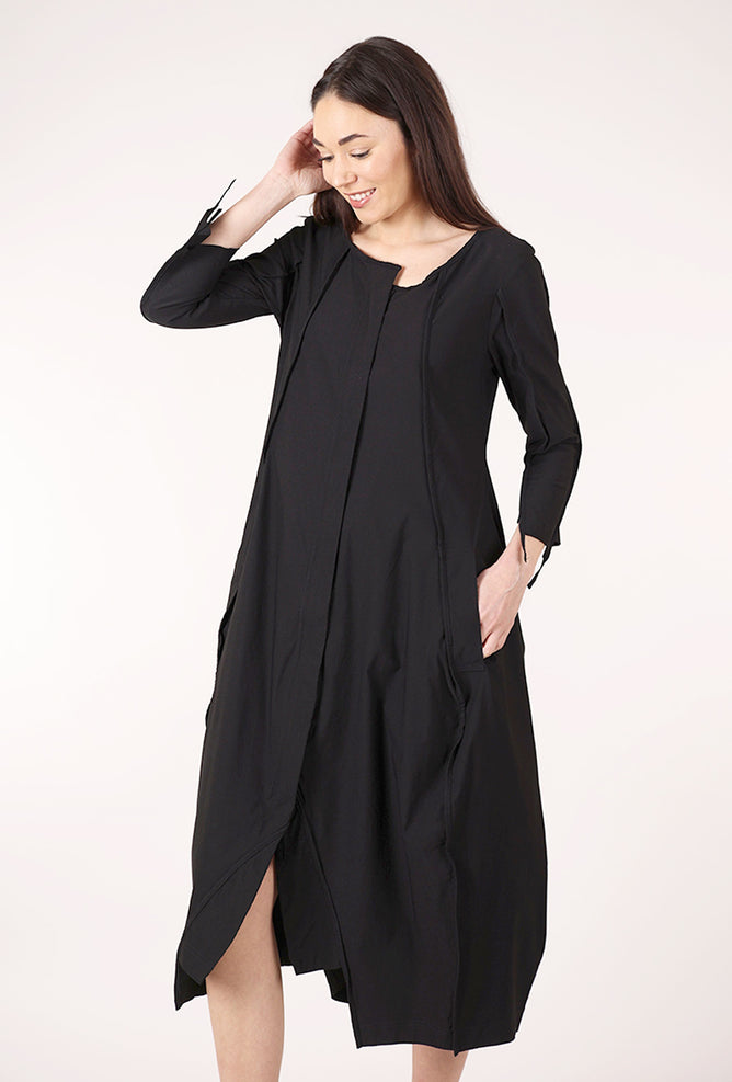 Rundholz Twill Tech Zip-Front Dress, Black 