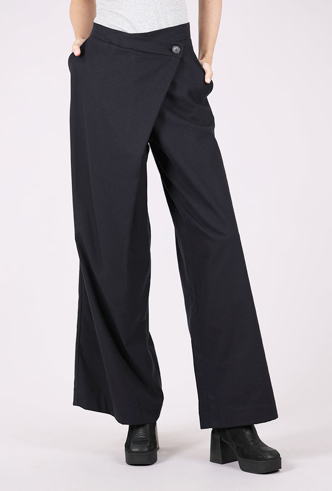 Cossac Brushed Wrap Trousers, Black 