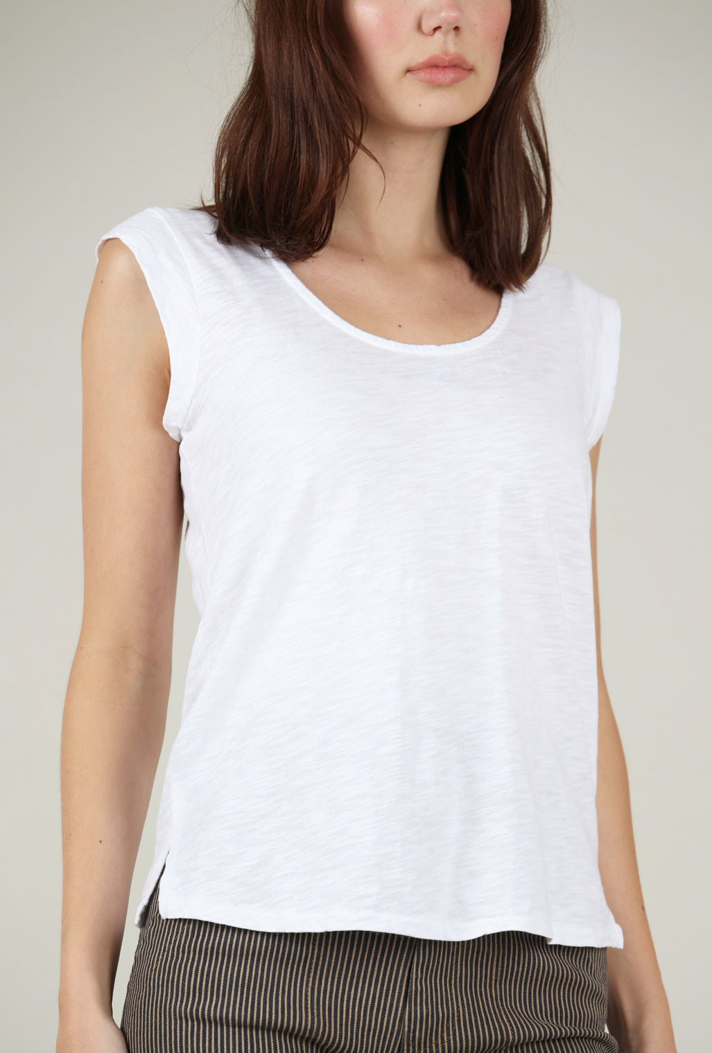 Mododoc Cap-Sleeve Scoop-Neck Tee, White 