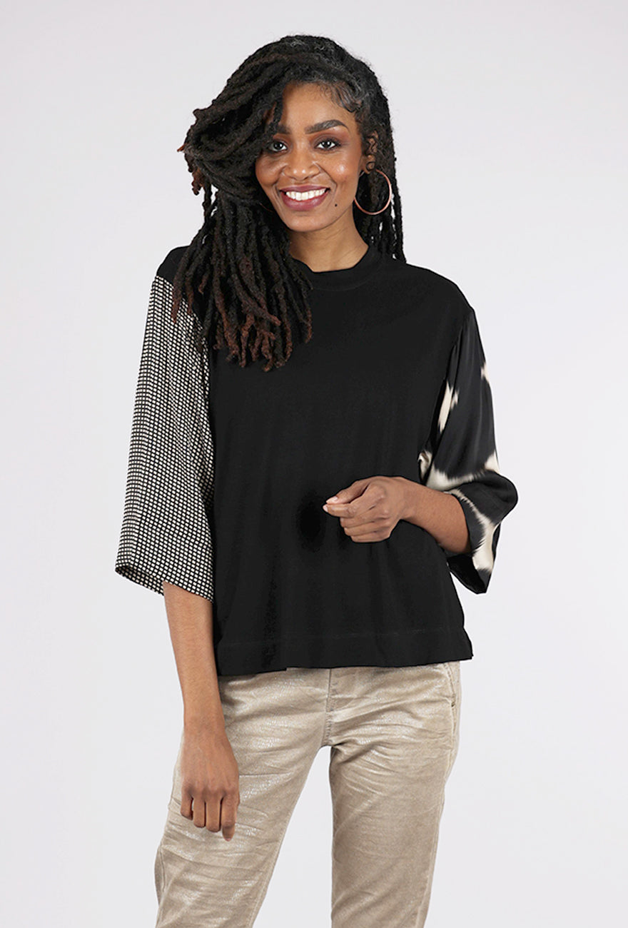 Alembika Contrast Sleeve Jersey Top, Black/Taupe 