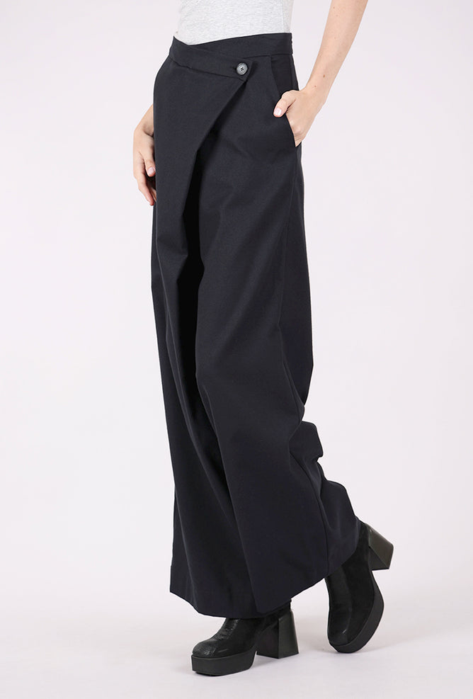 Cossac Brushed Wrap Trousers, Black 