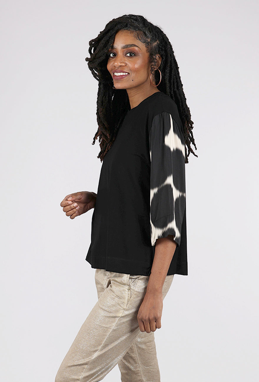 Alembika Contrast Sleeve Jersey Top, Black/Taupe 