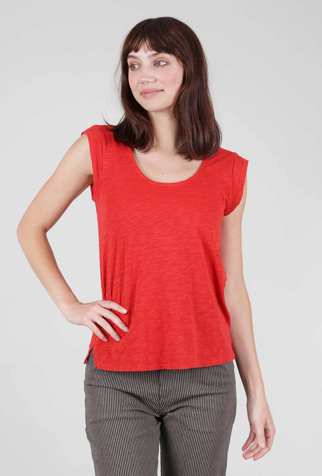 Mododoc Cap-Sleeve Scoop-Neck Tee, Fiesta 