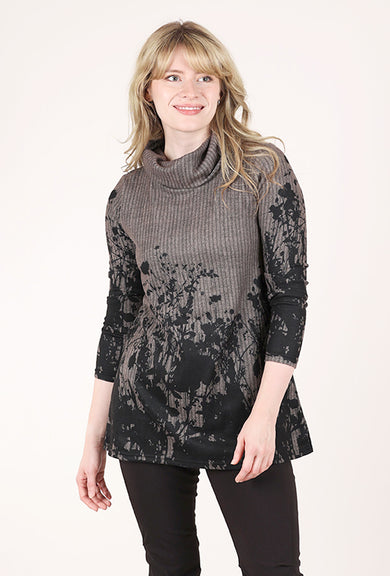 Trisha Tyler Brushed Fall Meadow Top, Taupe/Black 