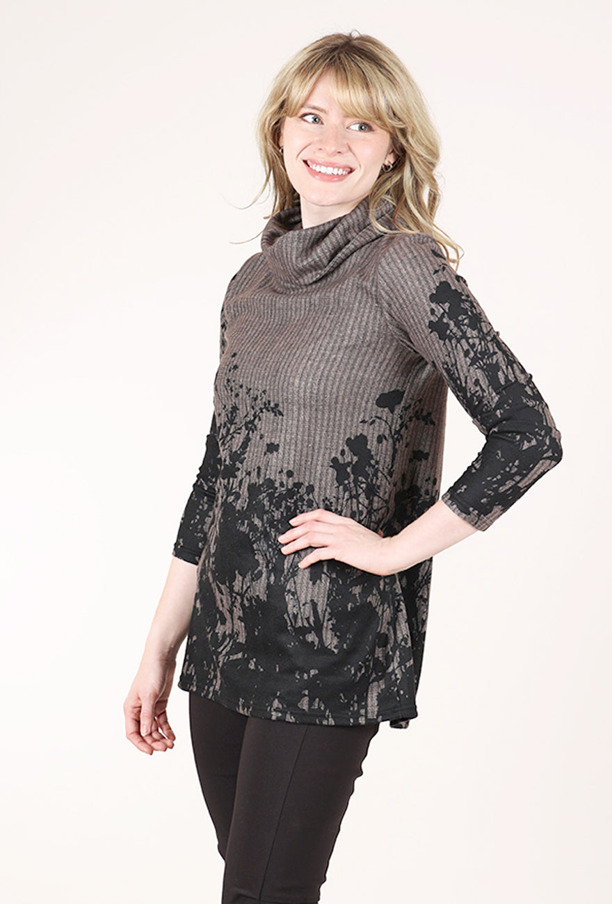 Trisha Tyler Brushed Fall Meadow Top, Taupe/Black 