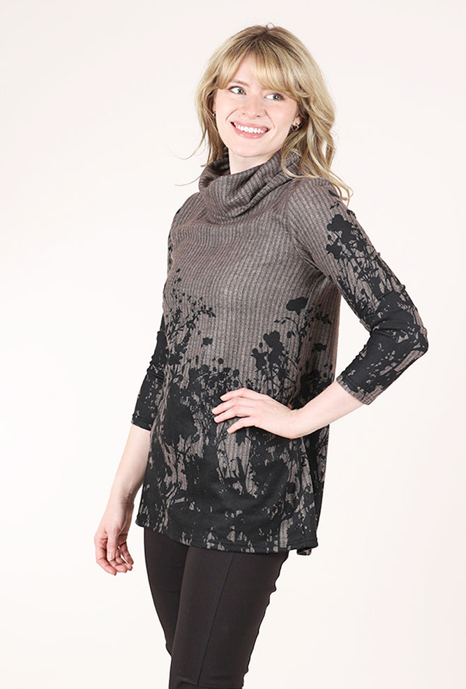 Trisha Tyler Brushed Fall Meadow Top, Taupe/Black 