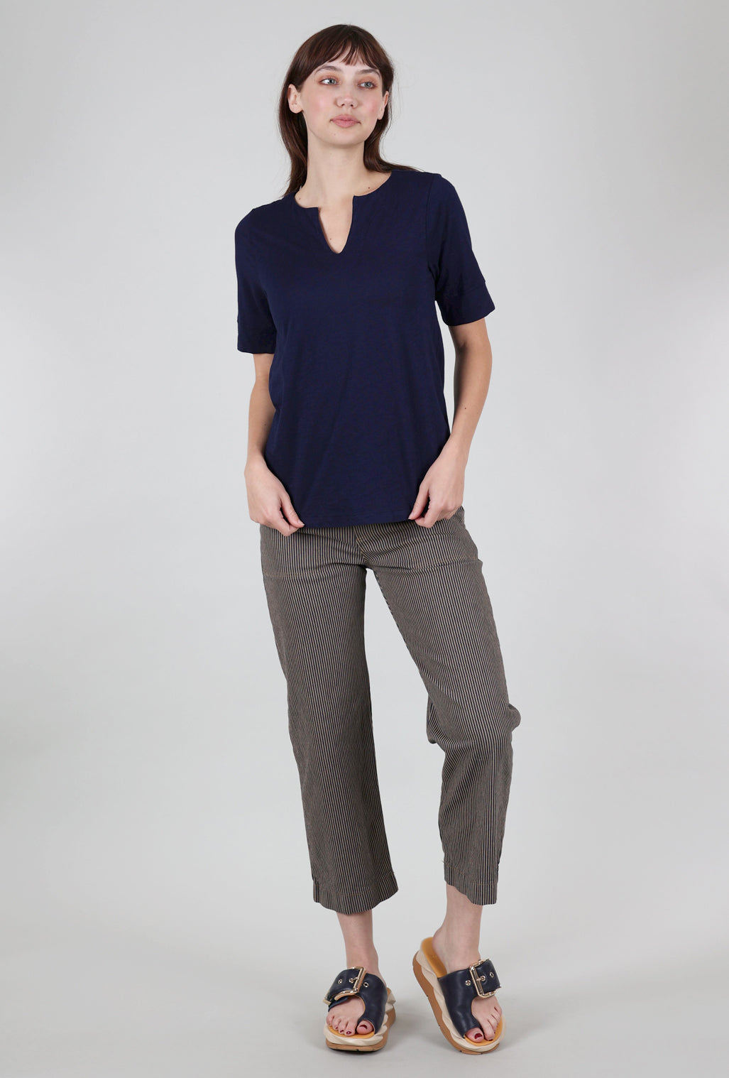 Mododoc Half-Sleeve Split-Neck Relaxed Tee, Navy Licorice 