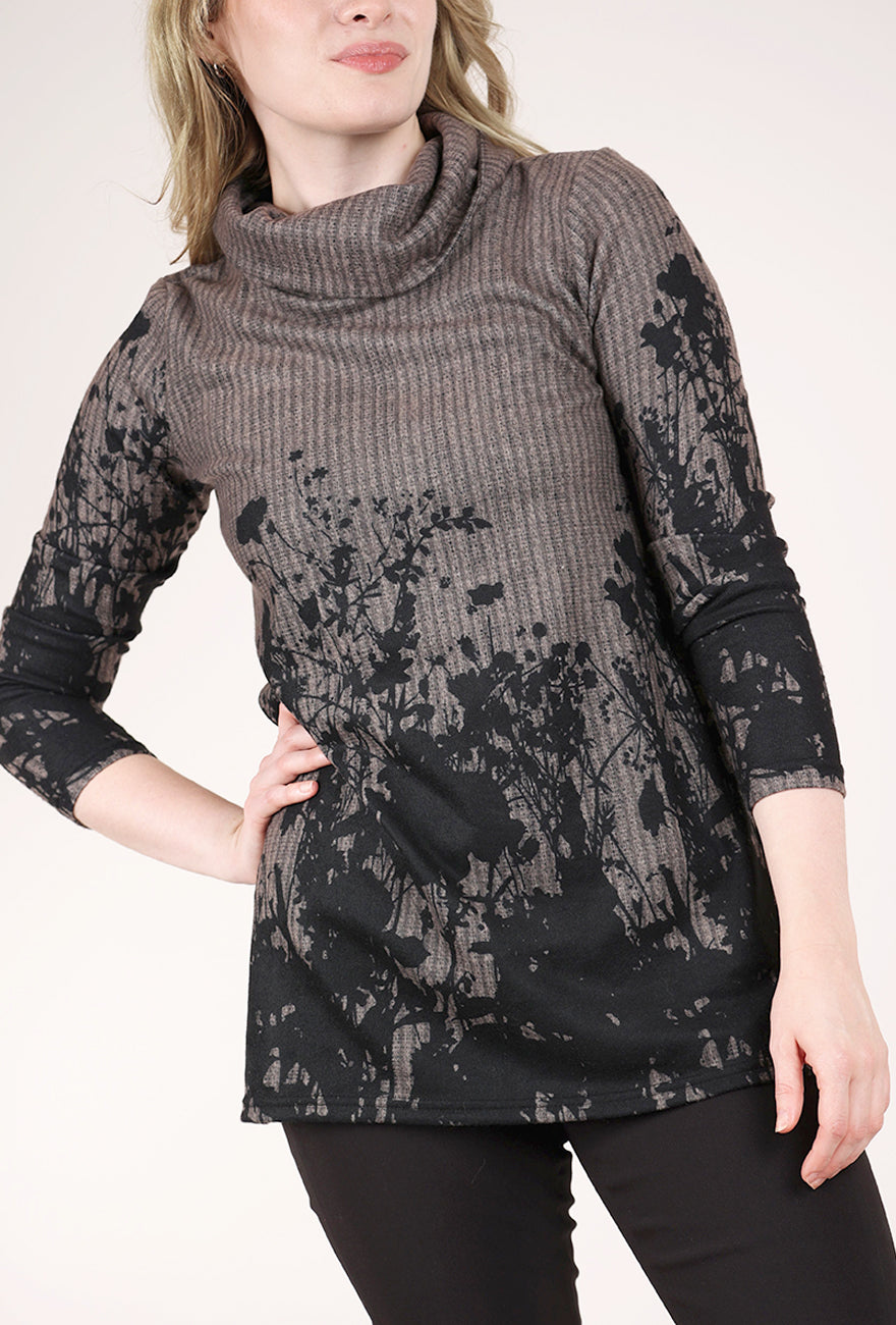 Trisha Tyler Brushed Fall Meadow Top, Taupe/Black 