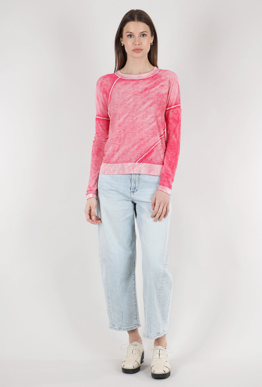 Kokun Overdyed Diagonal Seam Top, Pomegranate 