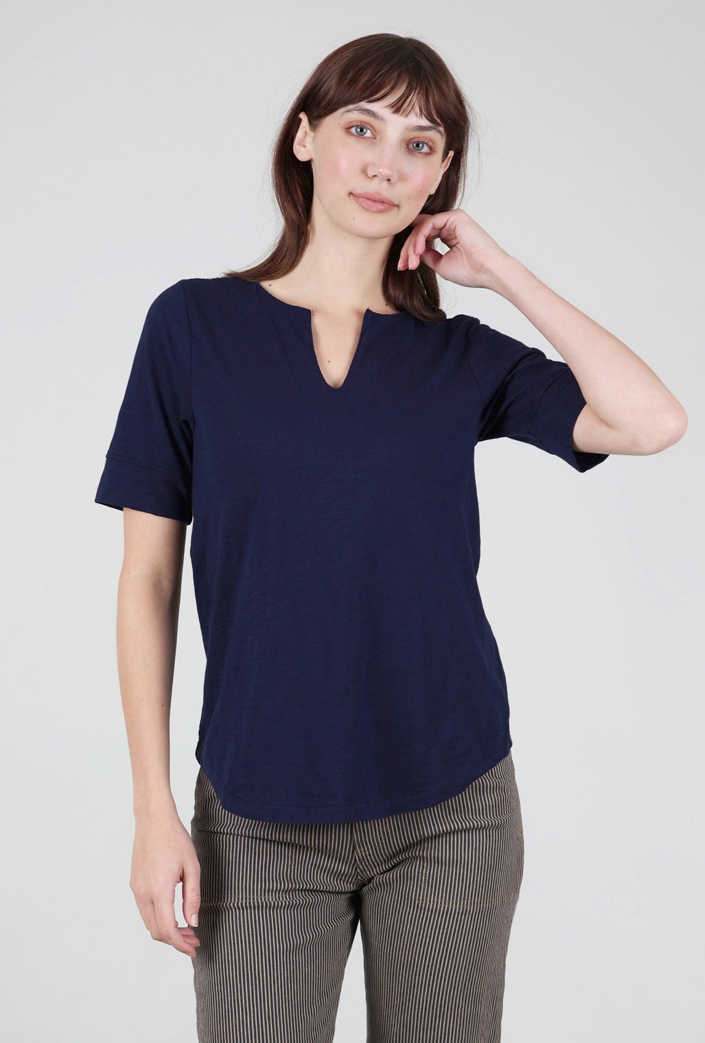 Mododoc Half-Sleeve Split-Neck Relaxed Tee, Navy Licorice 