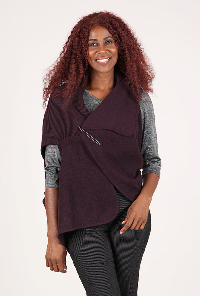 NFP: New Form Perspective Convertible Boiled Wool Vest, Eggplant 