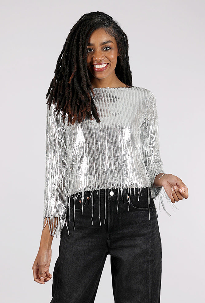 Insight New York Sequin Fringe Top, Silver 