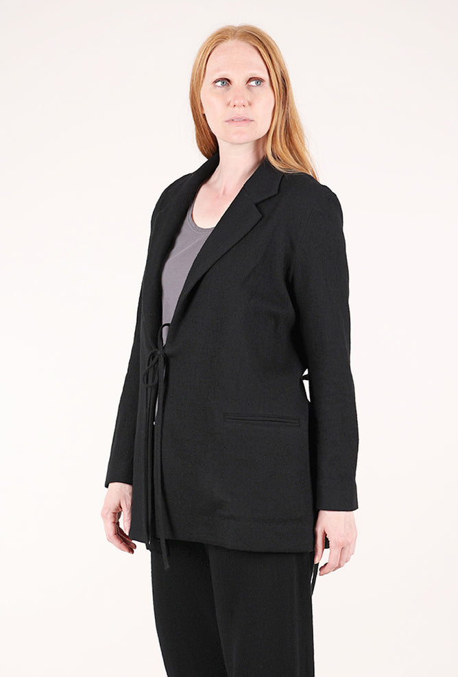 Hannes Roether Wool Flannel Tie Jacket, Black 