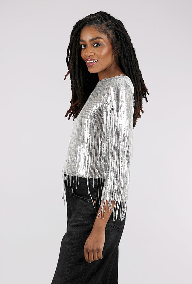 Insight New York Sequin Fringe Top, Silver 