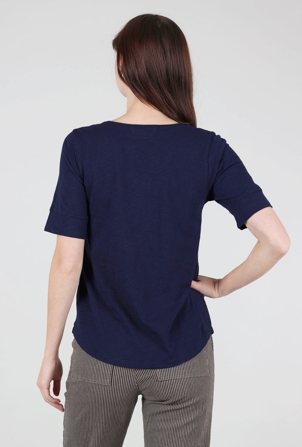 Mododoc Half-Sleeve Split-Neck Relaxed Tee, Navy Licorice 